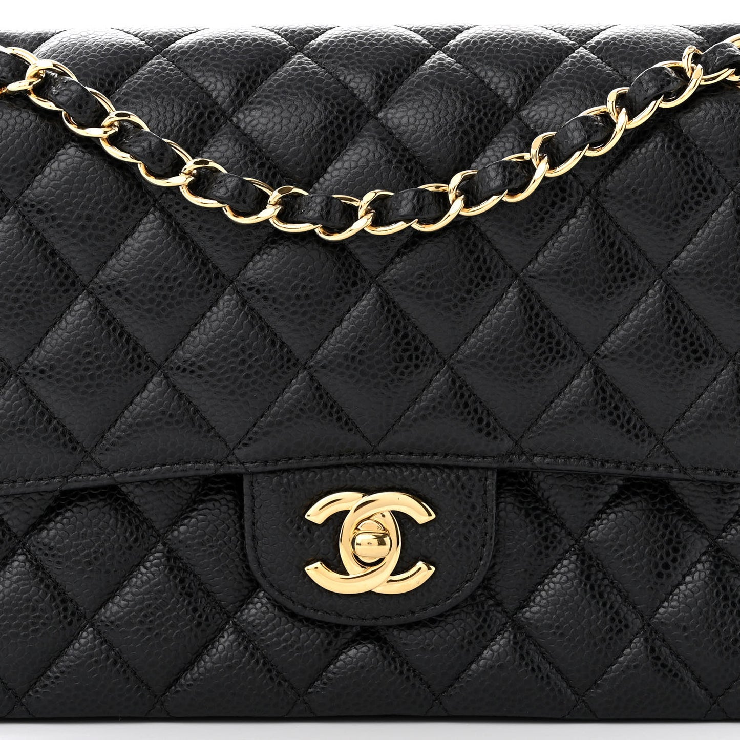 Caviar Quilted Medium Double Flap Black