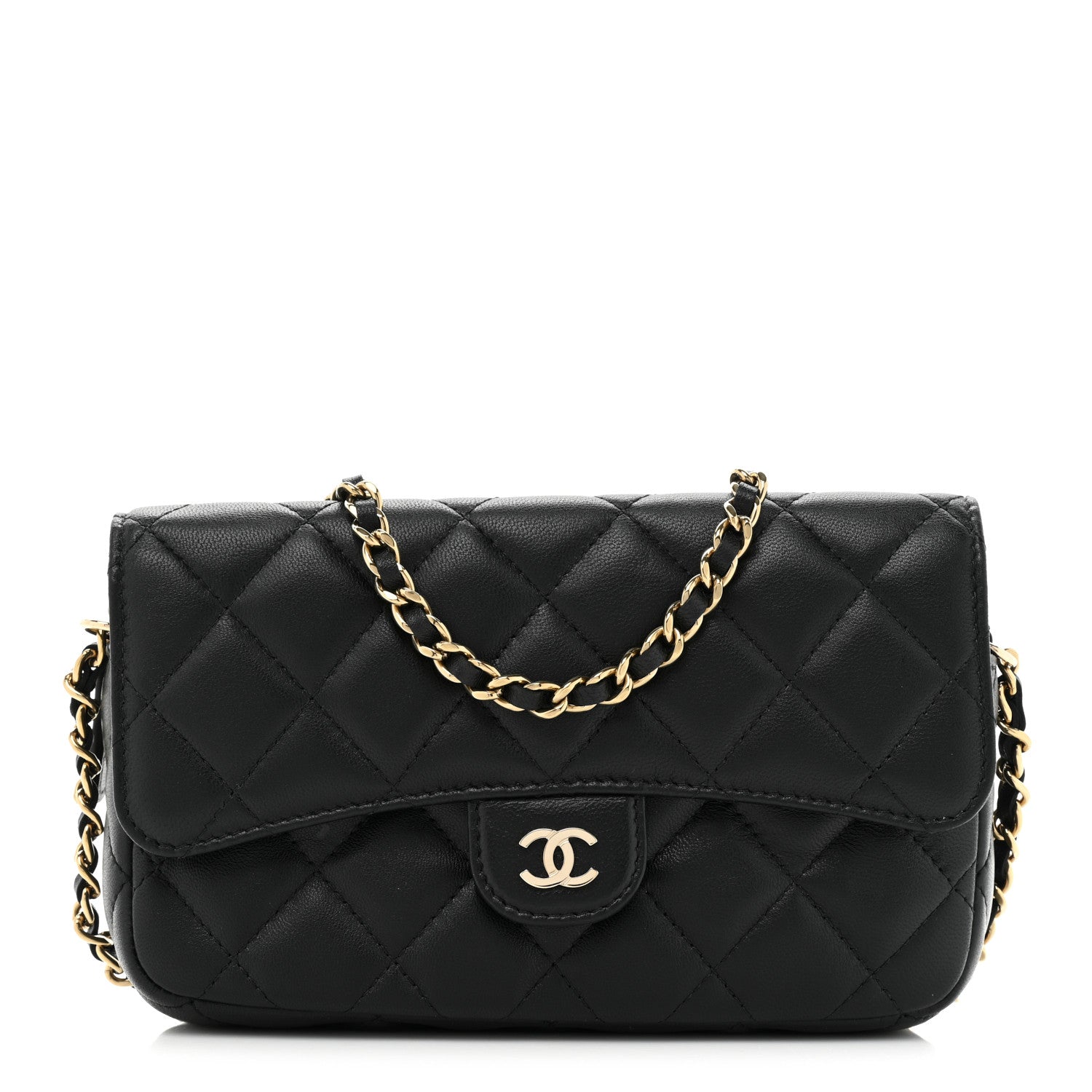 Chanel Lambskin Quilted Flap Phone Holder With Chain Black 1 of 15