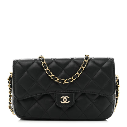 Chanel Lambskin Quilted Flap Phone Holder With Chain Black 1 of 15