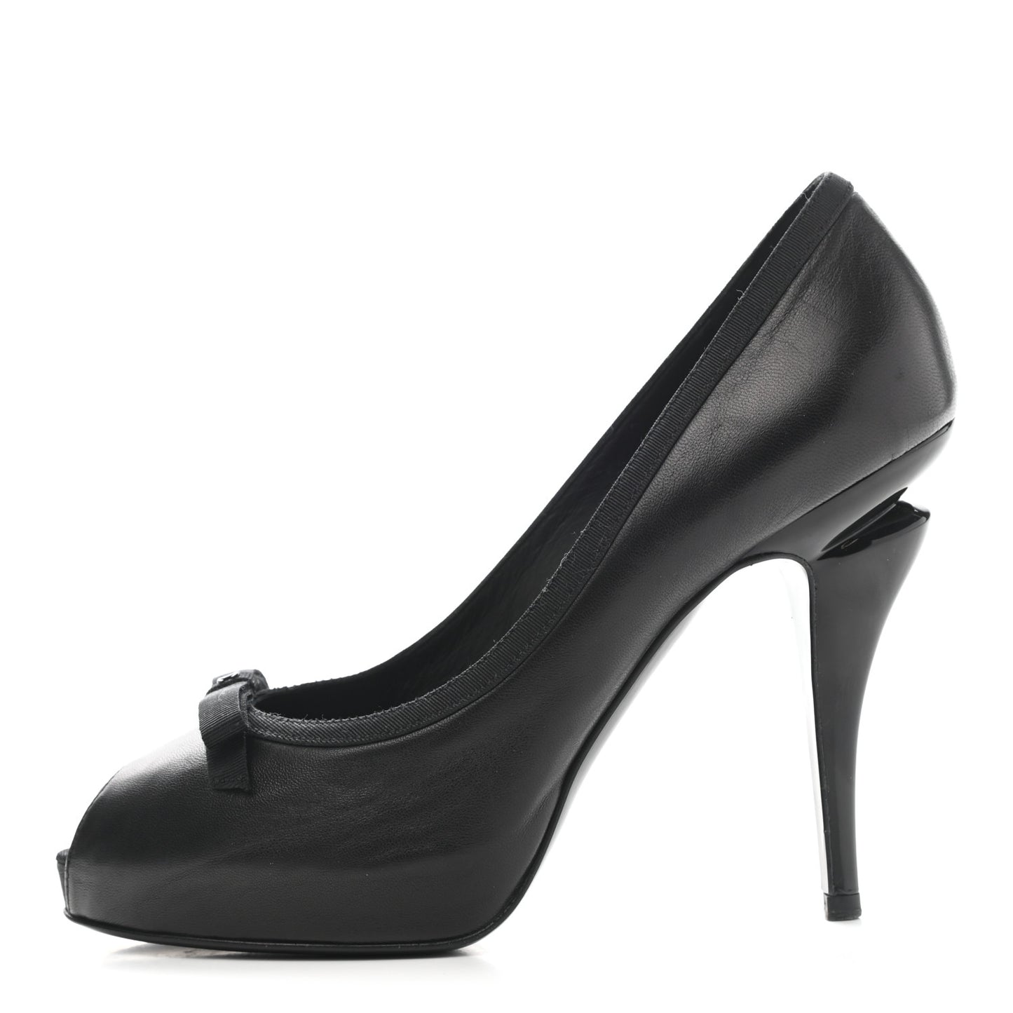 Lambskin Grosgrain CC Bow Peep Toe Pumps 38 Black