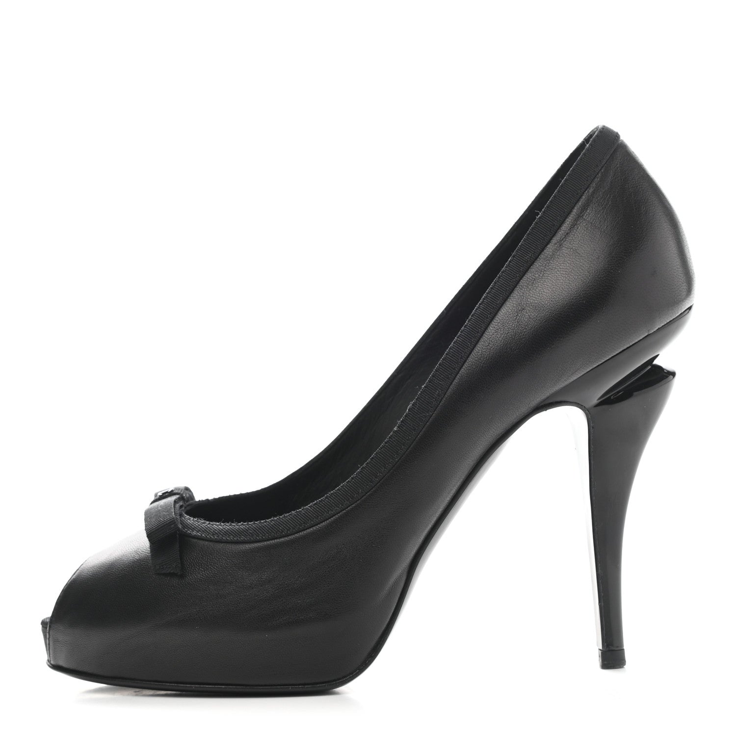 Chanel Lambskin Grosgrain CC Bow Peep Toe Pumps 38 Black 1 of 9
