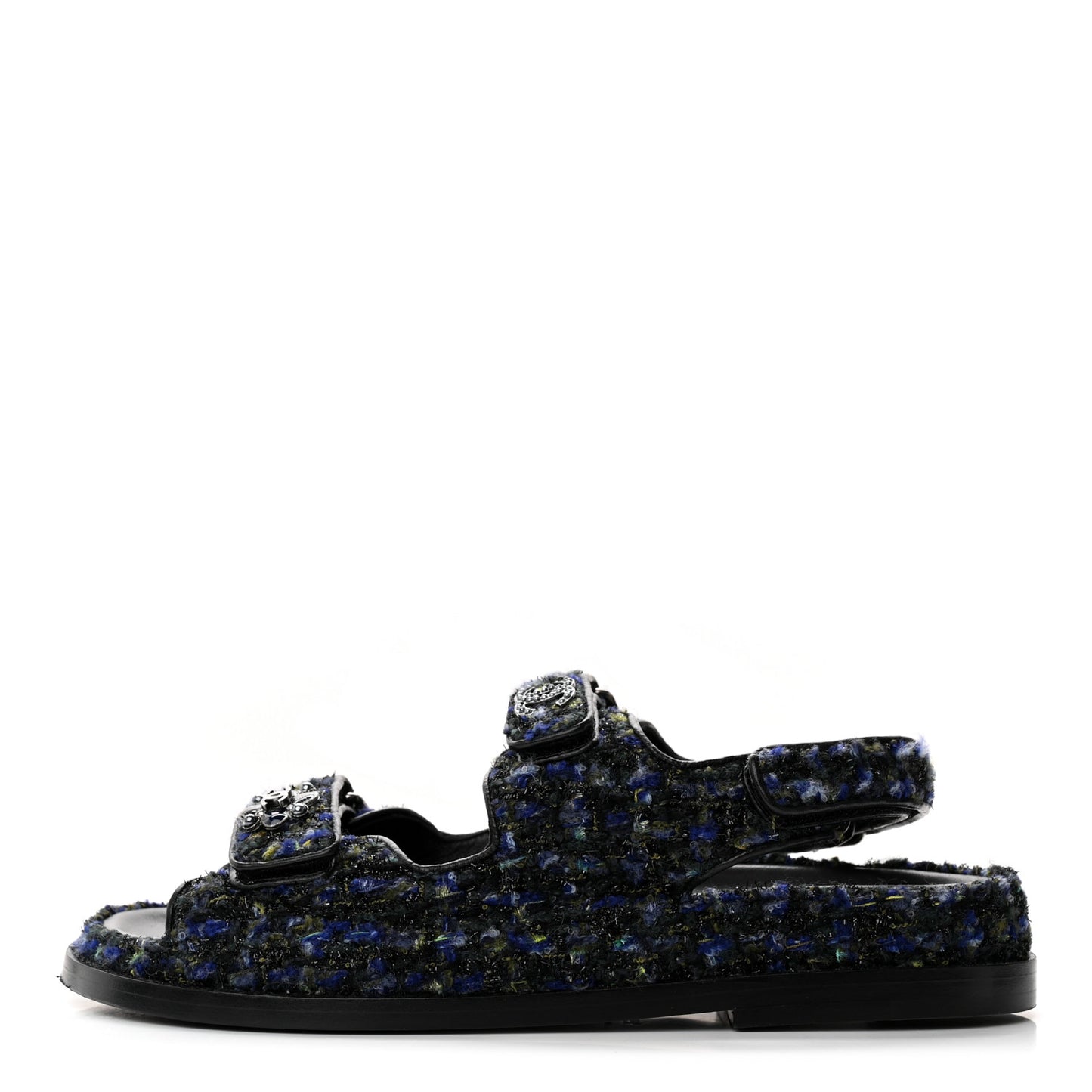 Iridescent Tweed Velcro Dad Sandals 36.5 Navy Blue Multicolor