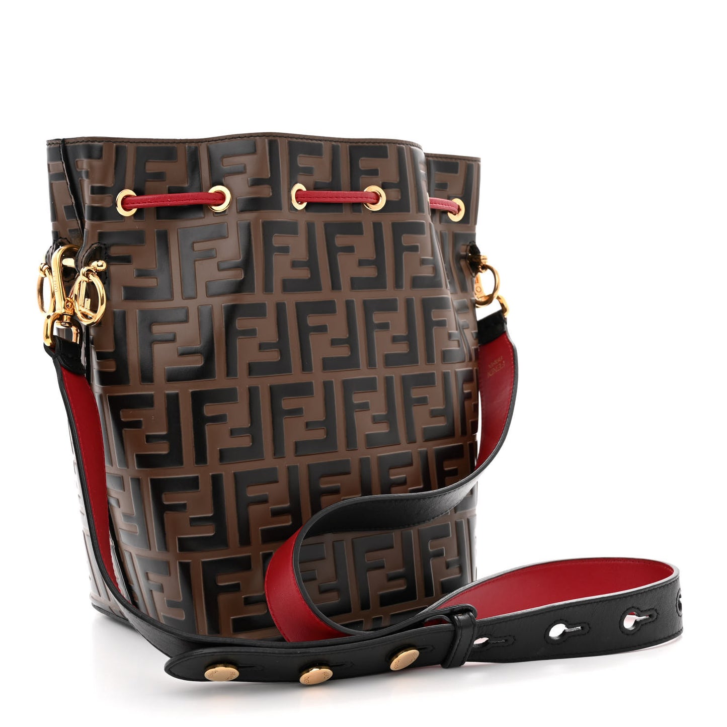 Vitello Grace F is Fendi Bi-Color FF 1974 Embossed Grande Mon Tresor Bucket Bag Maya Black Fragola