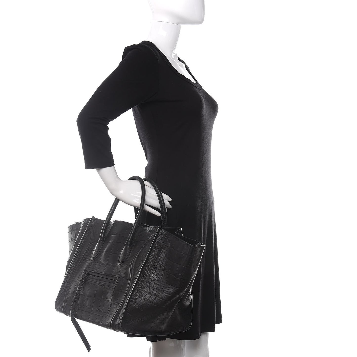 Crocodile Embossed Calfskin Medium Phantom Luggage Black