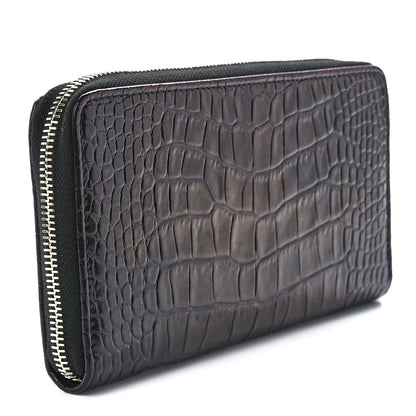 Chanel Calfskin Crocodile Embossed Mademoiselle Gabrielle Zip Wallet Black Gold 3 of 12