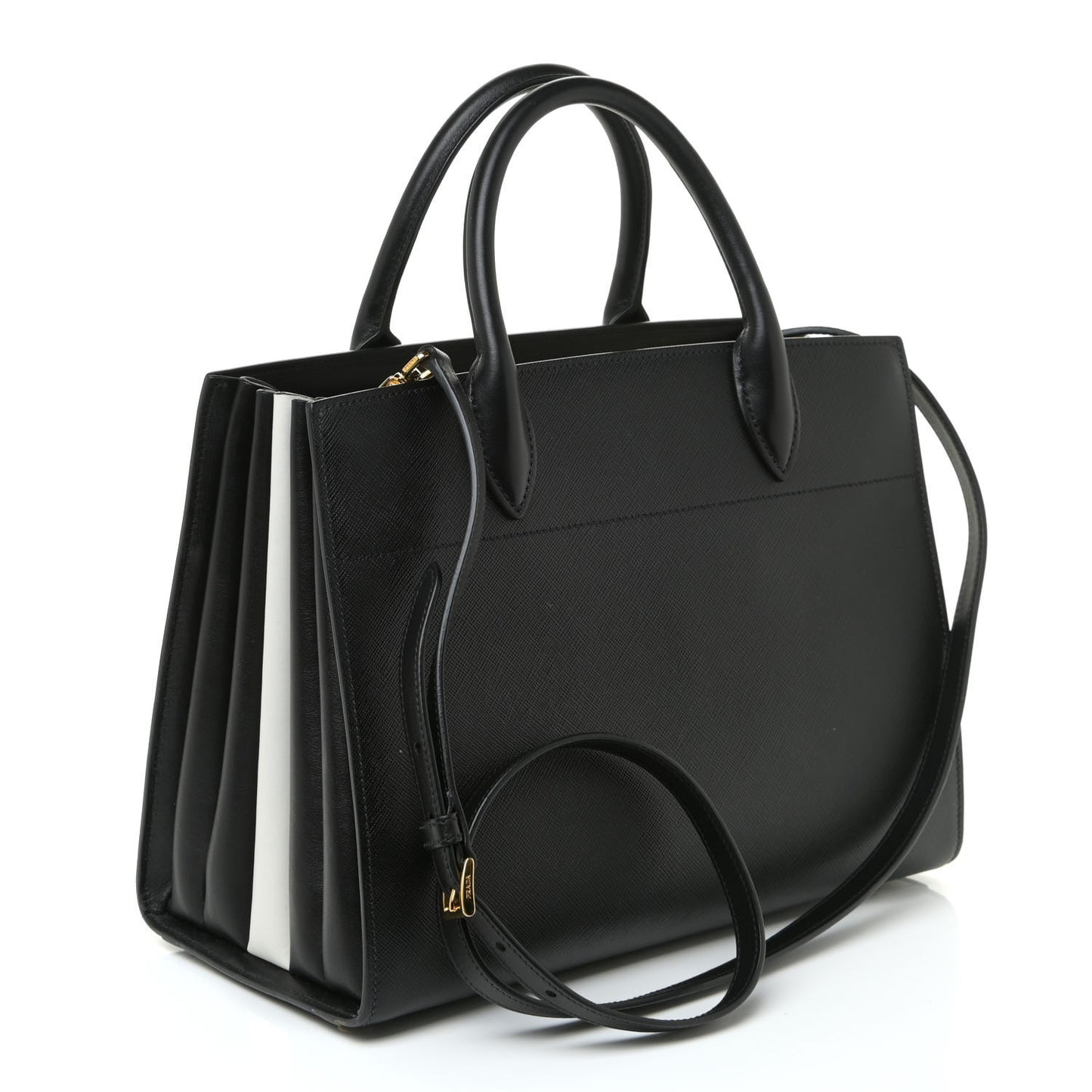 Saffiano City Calfskin Medium Bibliothèque Top Handle Black White