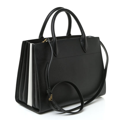 Prada Saffiano City Calfskin Medium Bibliothèque Top Handle Black White 3 of 14