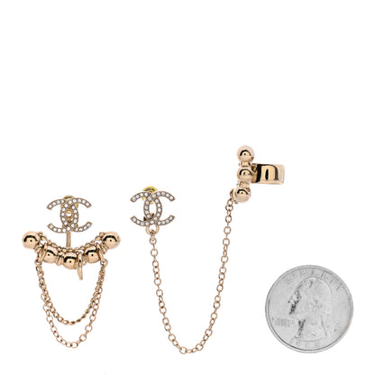 Chanel Metal Crystal CC Chain Cuff Earrings Gold 2 of 4