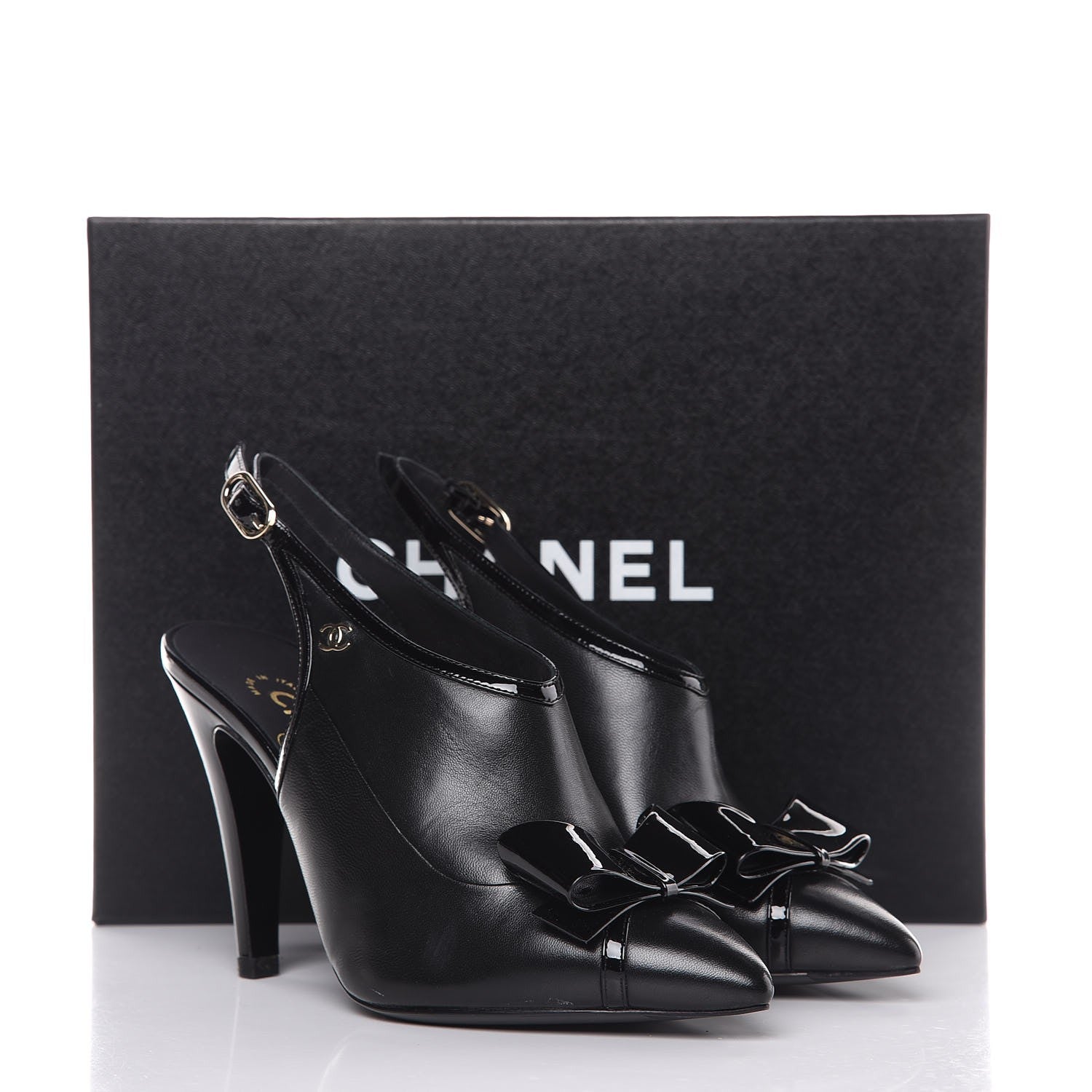 Chanel Patent Lambskin CC Bow Slingback Pumps 35.5 Black 9 of 9