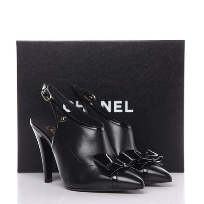 Chanel Patent Lambskin CC Bow Slingback Pumps 35.5 Black 9 of 9