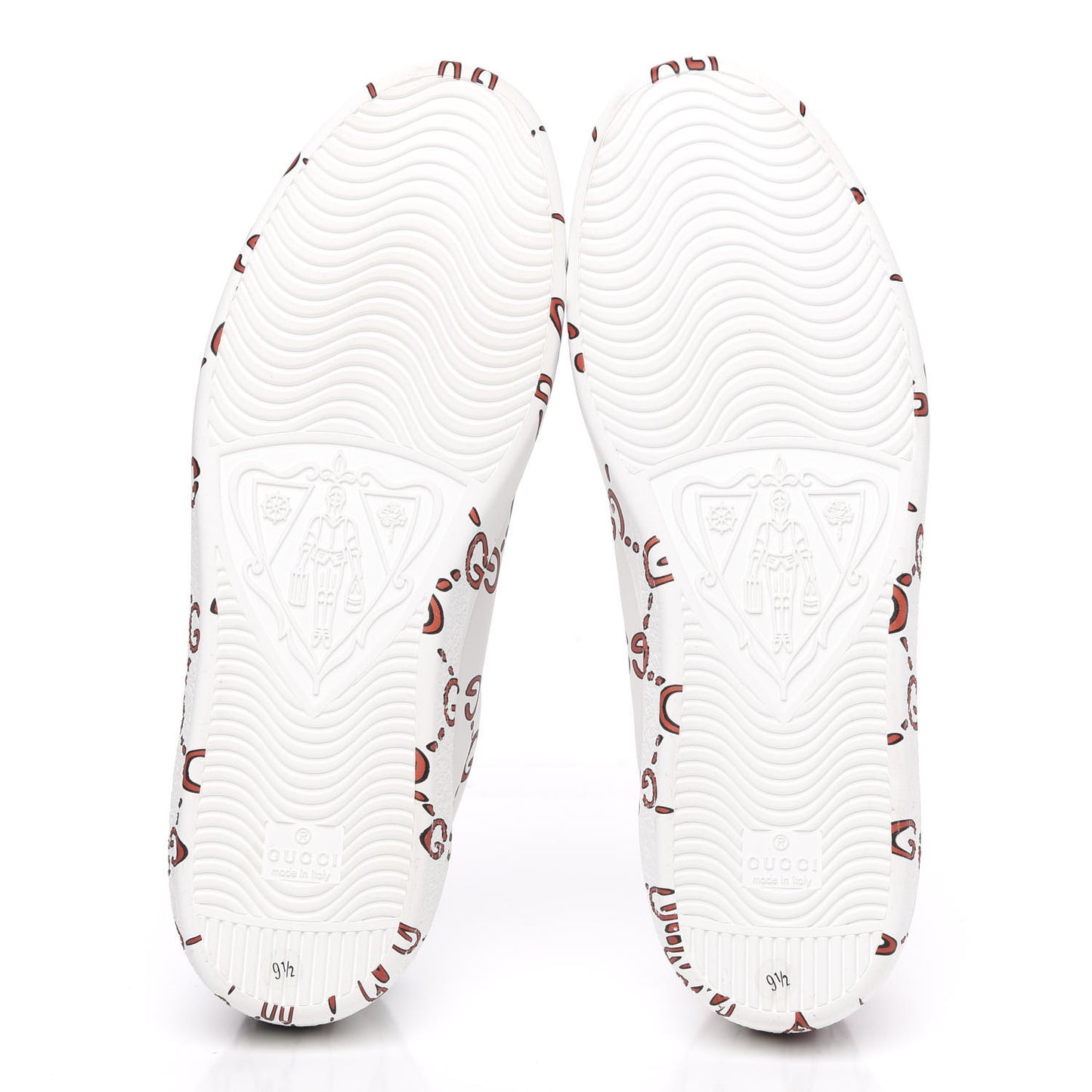 Calfskin GucciGhost Print Mens Ace Sneakers 9.5 White Hibiscus Red