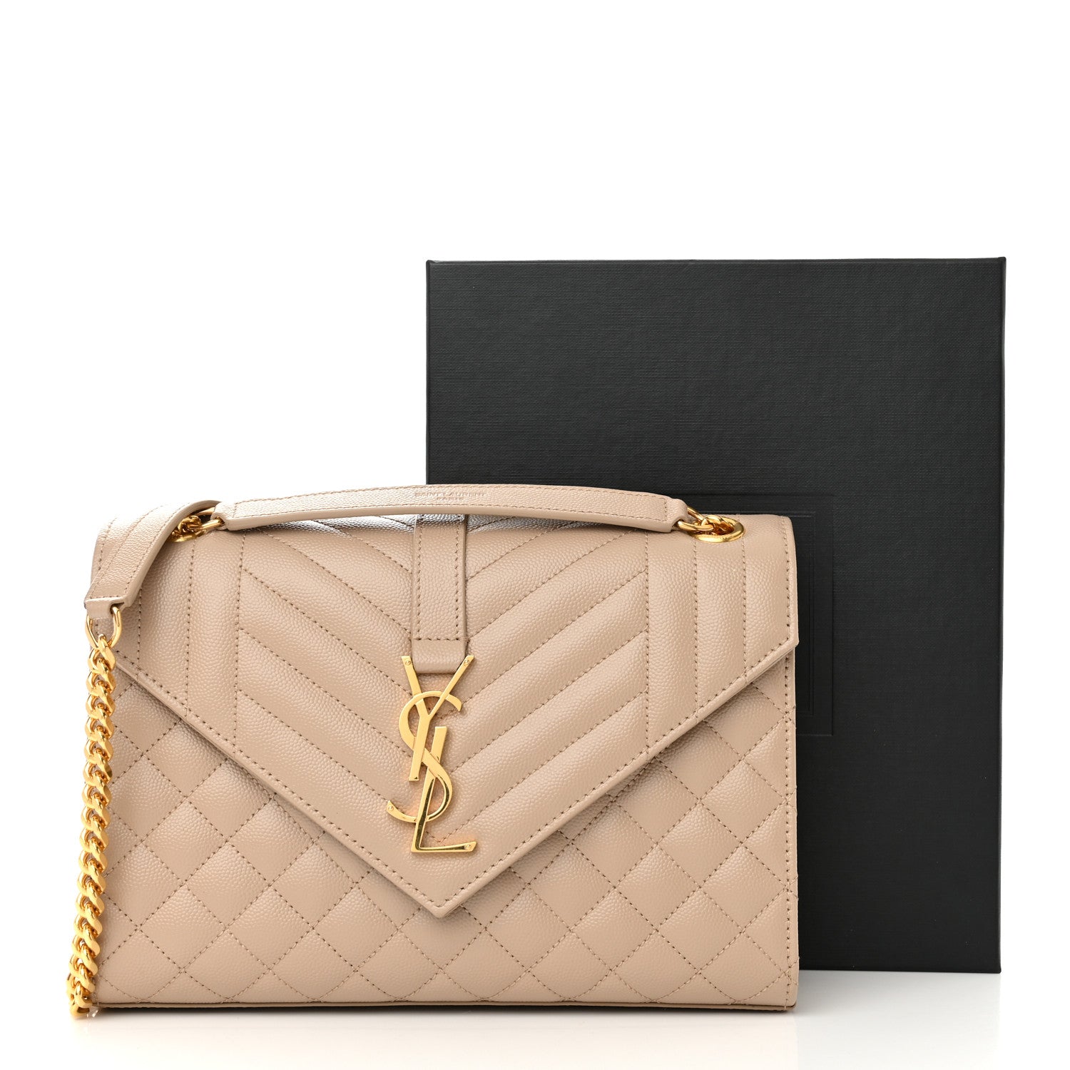 Saint Laurent Grain De Poudre Textured Mixed Matelasse Medium Triquilt Monogram Satchel Dark Beige 10 of 10