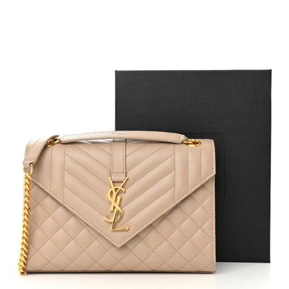Saint Laurent Grain De Poudre Textured Mixed Matelasse Medium Triquilt Monogram Satchel Dark Beige 10 of 10