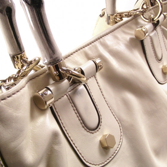 Leather Pop Bamboo Handle Tote