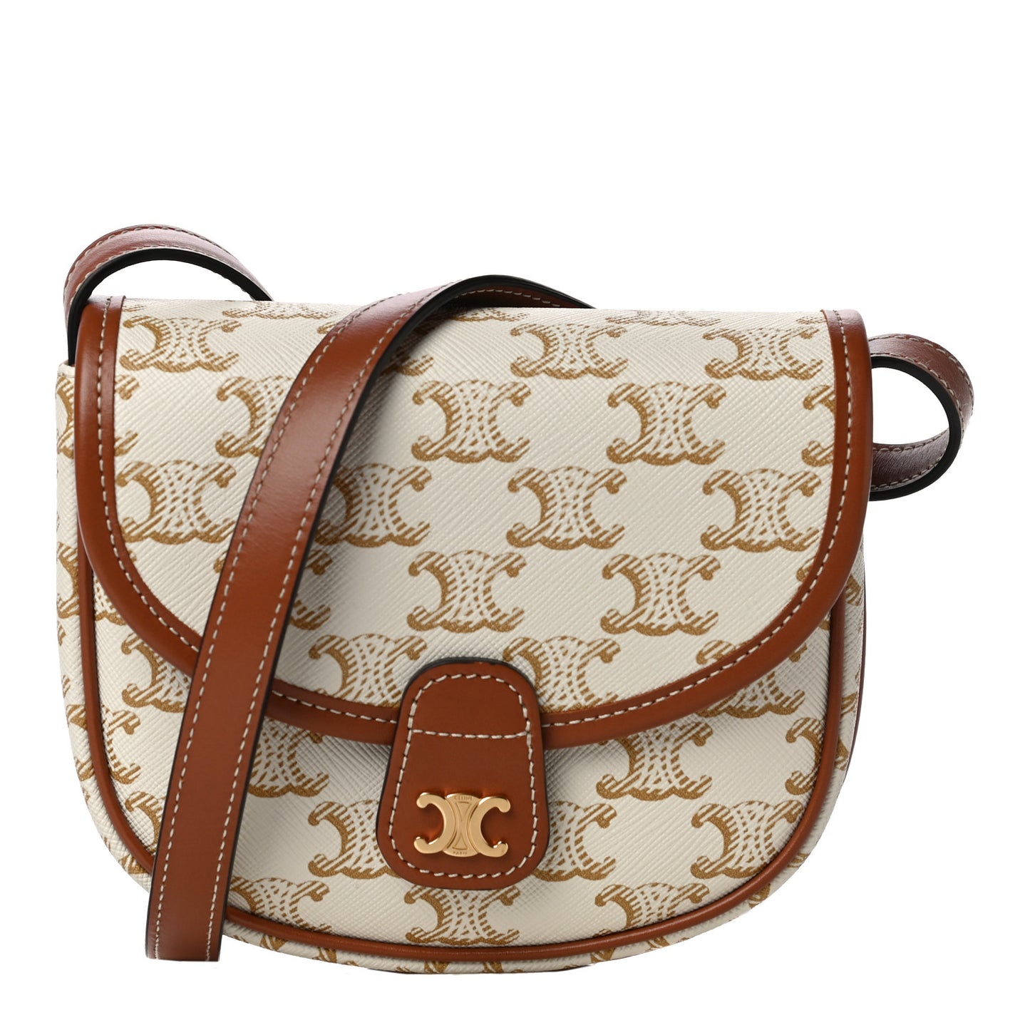 Triomphe Canvas Calfskin Mini Besace Bag White