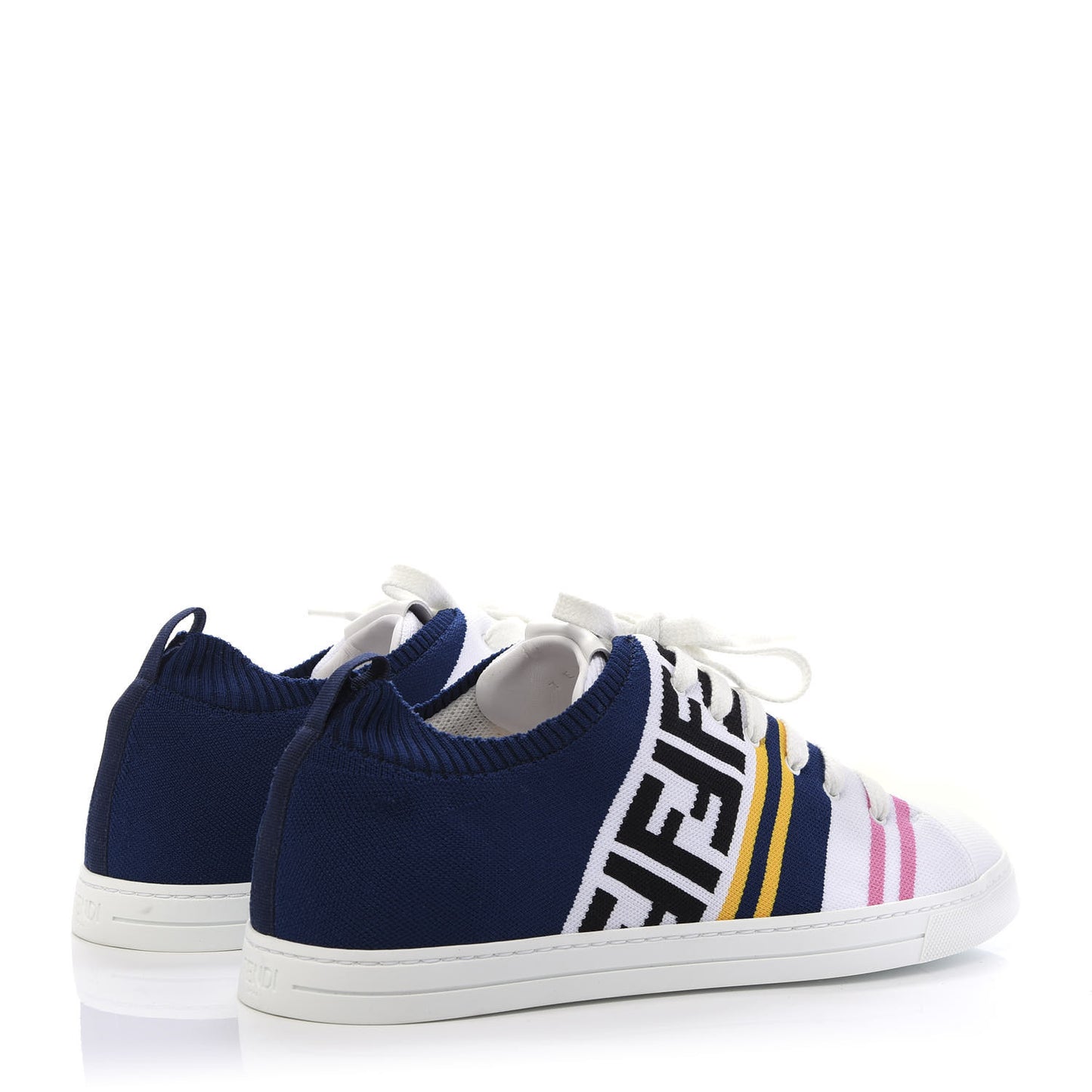 Stretch Knit FF Lace Up Sneakers 6 White