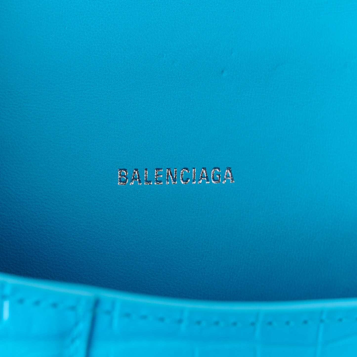 Shiny Calfskin Crocodile Embossed Hourglass Top Handle Bag XS Cyan