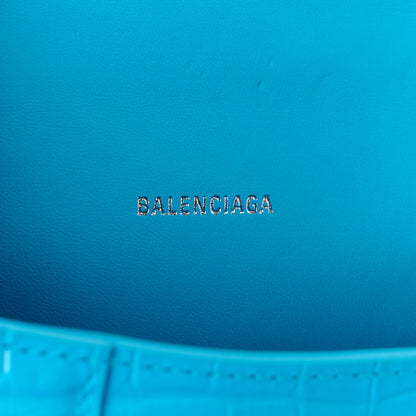 Balenciaga Shiny Calfskin Crocodile Embossed Hourglass Top Handle Bag XS Cyan 6 of 11