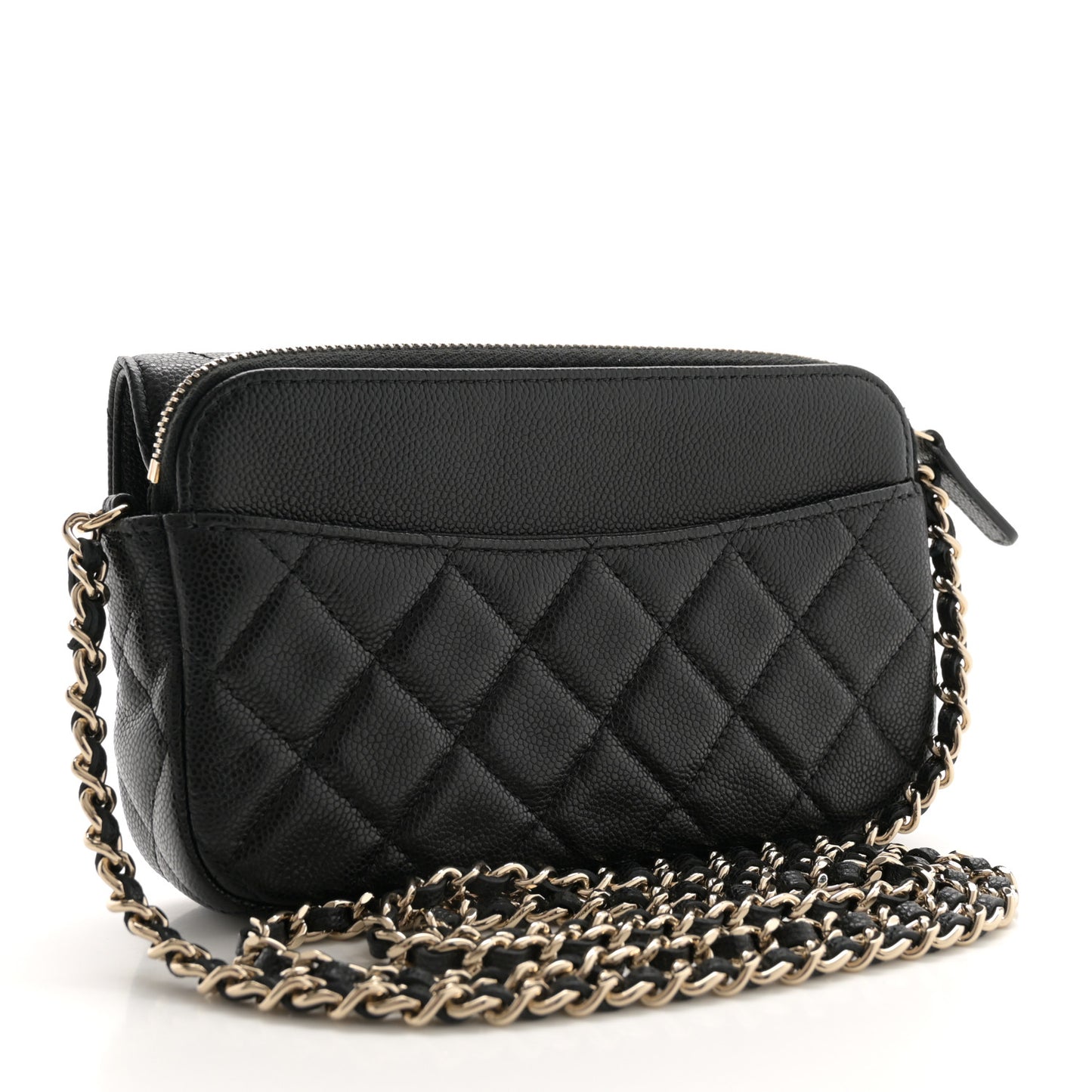Caviar Quilted Flap Phone Holder With Chain Black