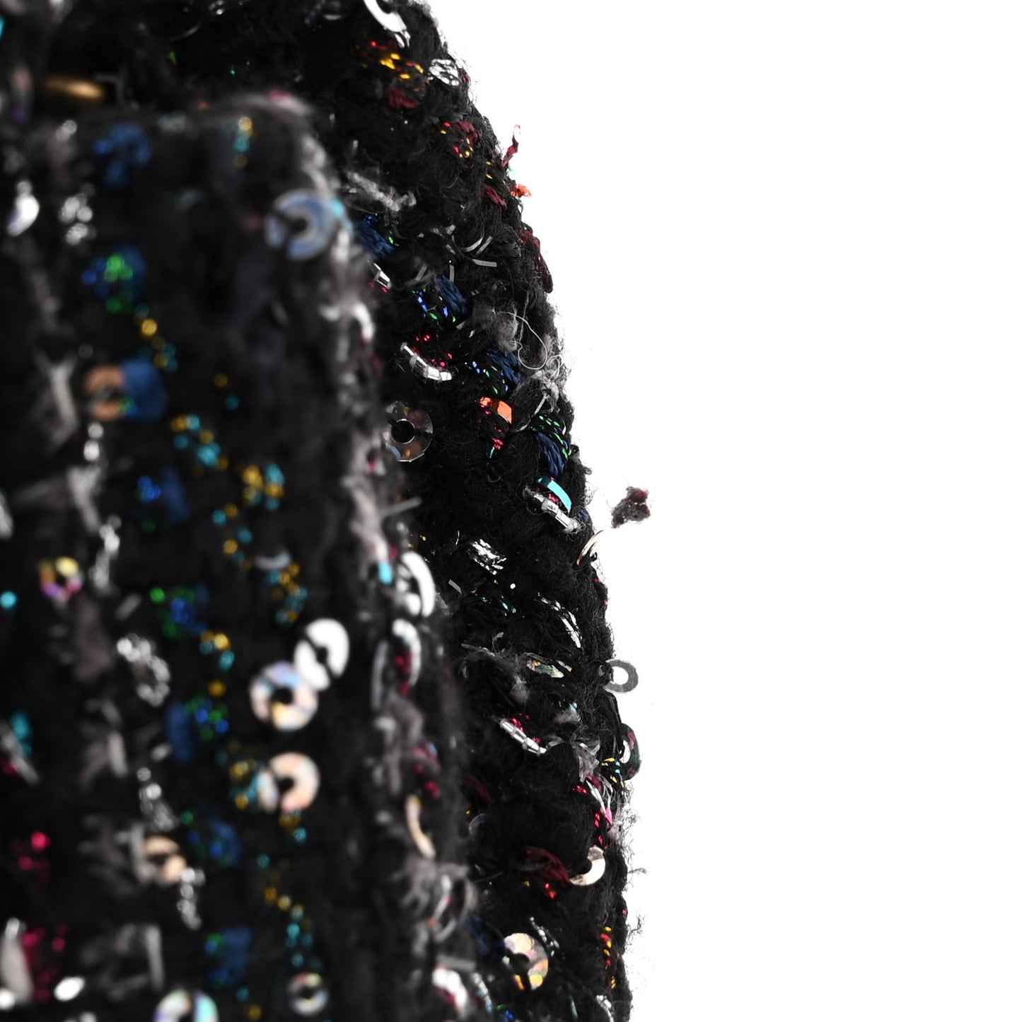 Shearling Sequin Tweed Quilted Jumbo Flap Black
