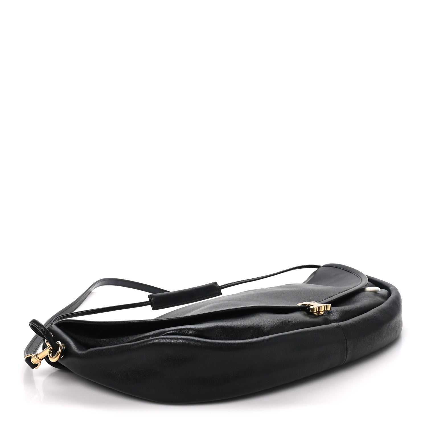 Celine Shiny Lambskin Soft Triomphe Half Moon Bag Black 4 of 9