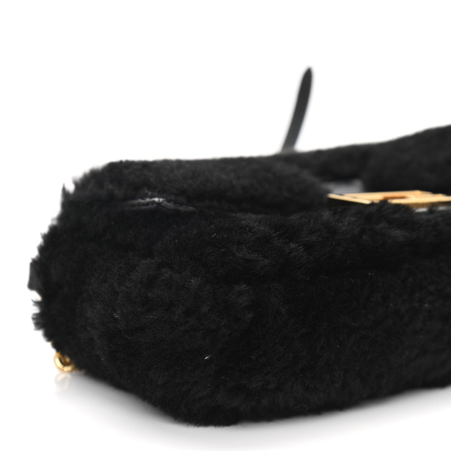 Shearling Shiny Nappa Micro Baguette Black
