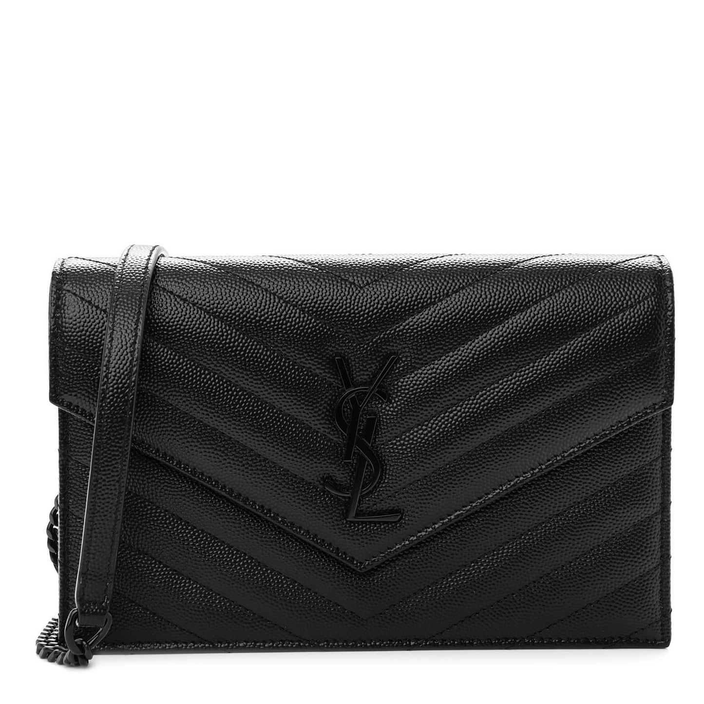 Grain De Poudre Matelasse Chevron Monogram Monochrome Envelope Chain Wallet Black