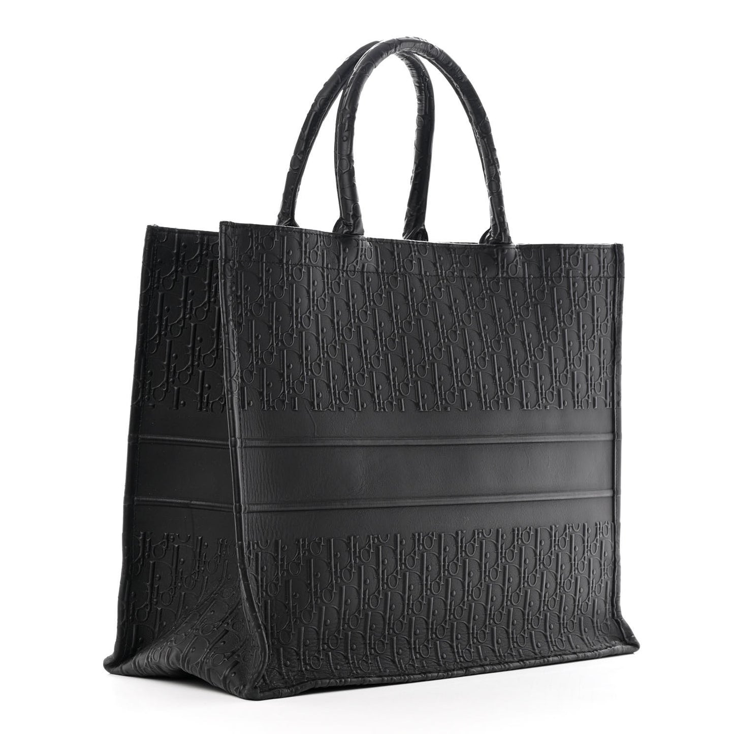 Oblique Calfskin Embossed Large Book Tote Black