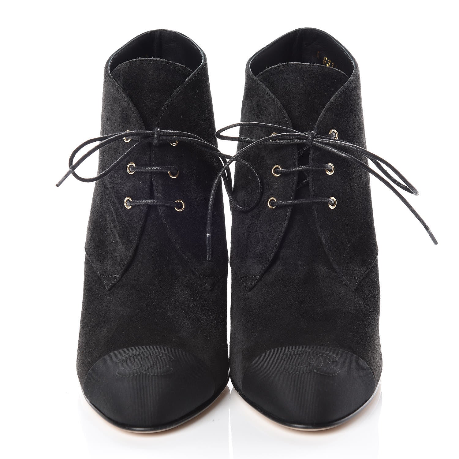 Chanel Suede Grosgrain Pearl Lace Up Booties 35.5 Black 2 of 9