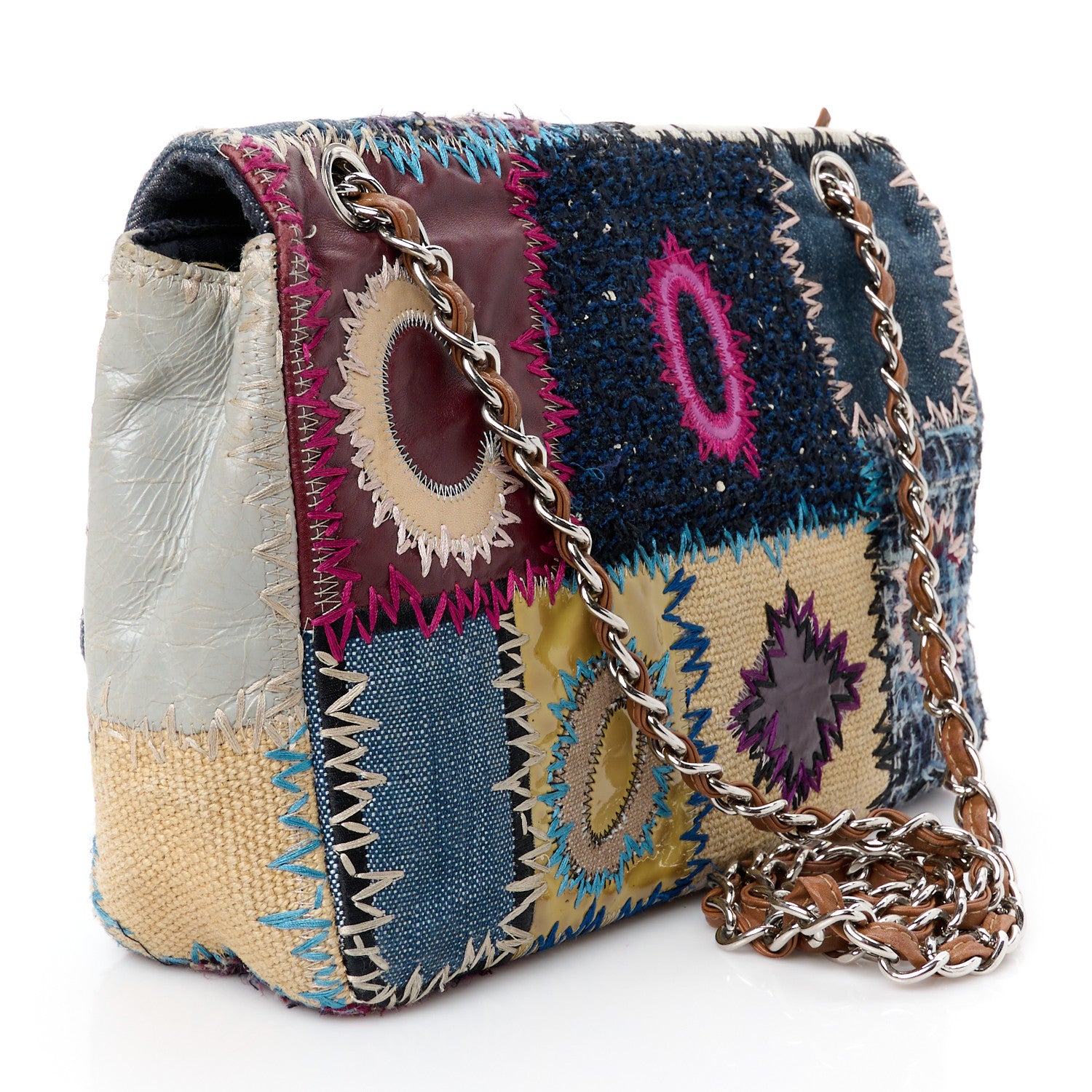 Chanel Denim Tweed Patchwork Jumbo Single Flap Multicolor 3 of 12