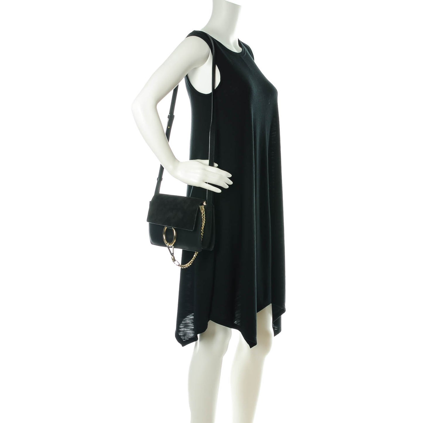 Suede Calfskin Small Faye Shoulder Bag Black