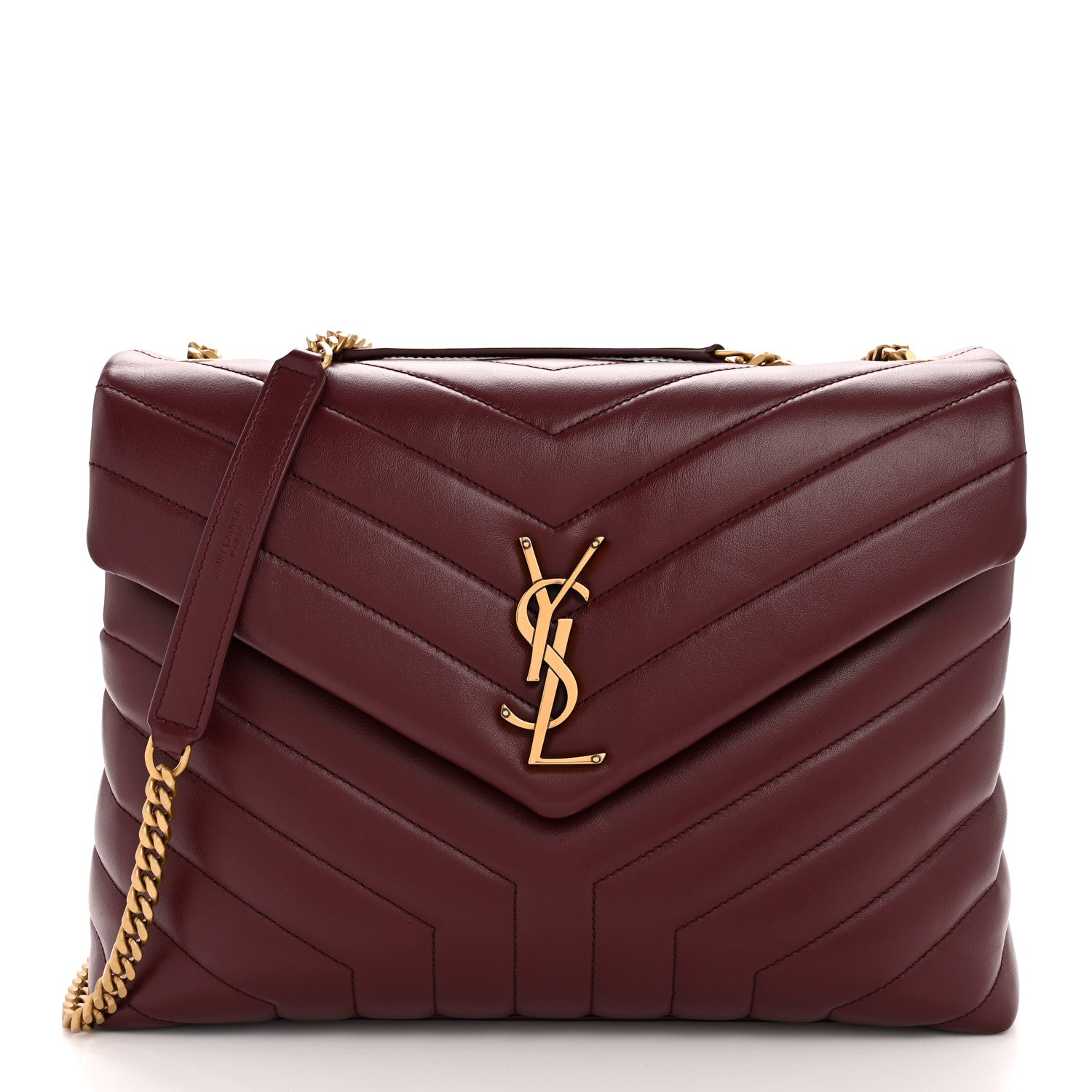 Saint Laurent Calfskin Y Quilted Monogram Medium Loulou Chain Satchel Rouge Legion 1 of 11