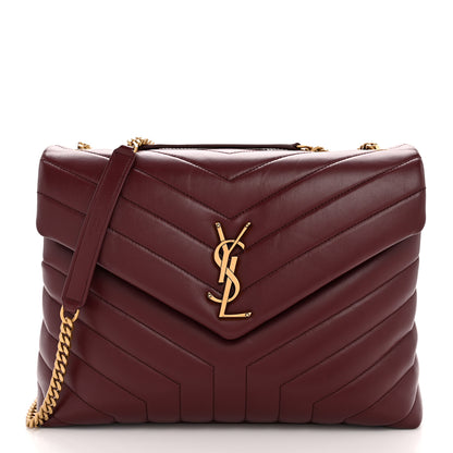 Saint Laurent Calfskin Y Quilted Monogram Medium Loulou Chain Satchel Rouge Legion 1 of 11