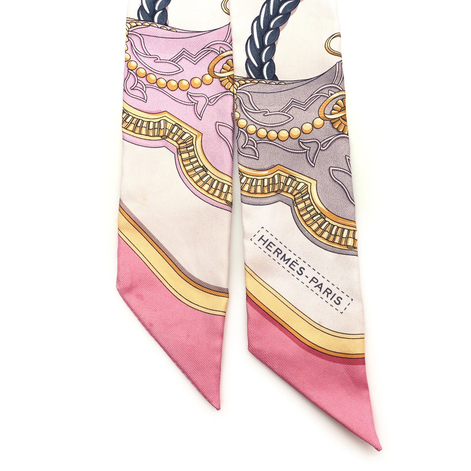 Hermes Silk Grand Apparat Twilly Rose Nacre Gold Anthracite 2 of 4