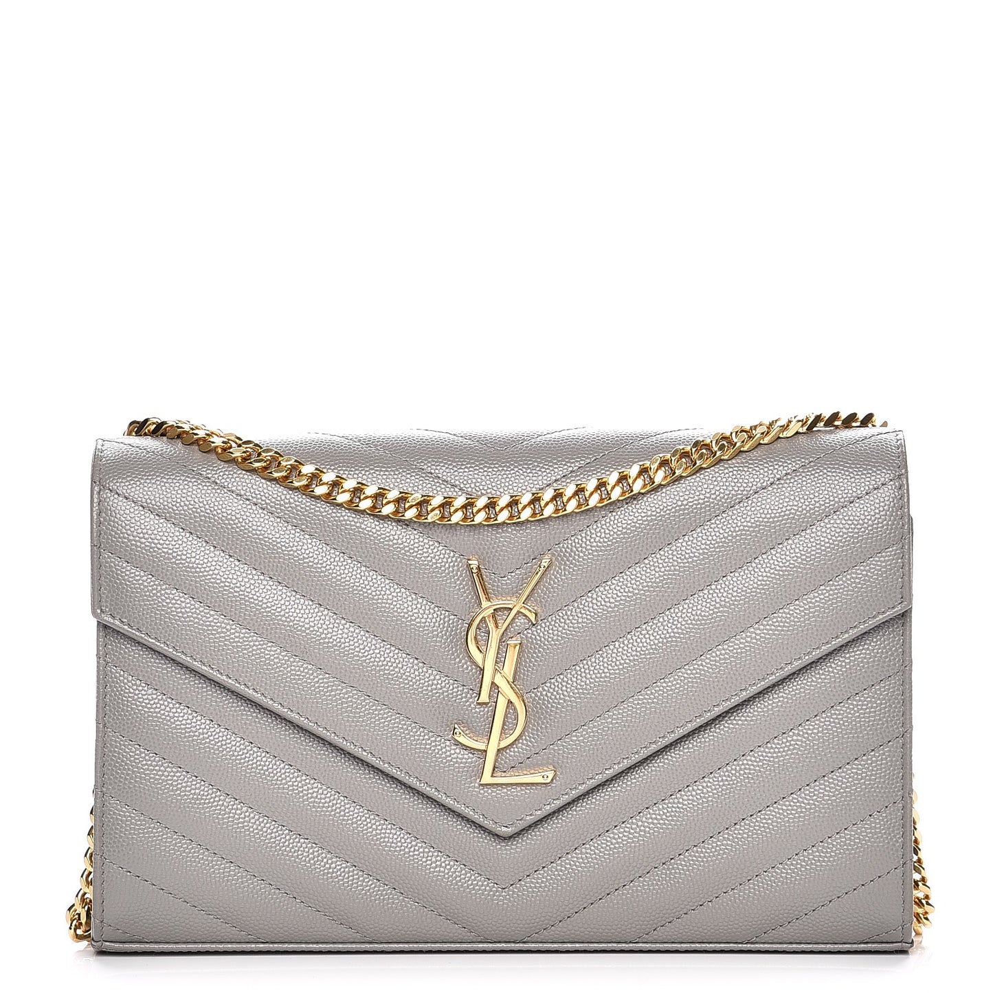 Grain De Poudre Matelasse Chevron Monogram Chain Wallet Oyster Grey