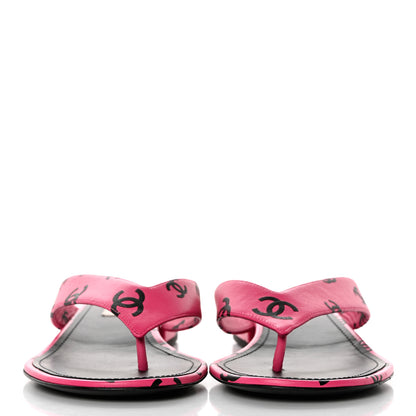 Chanel Printed Lambskin Coco Beach Thong Sandals 40.5 Dark Pink Black 2 of 8