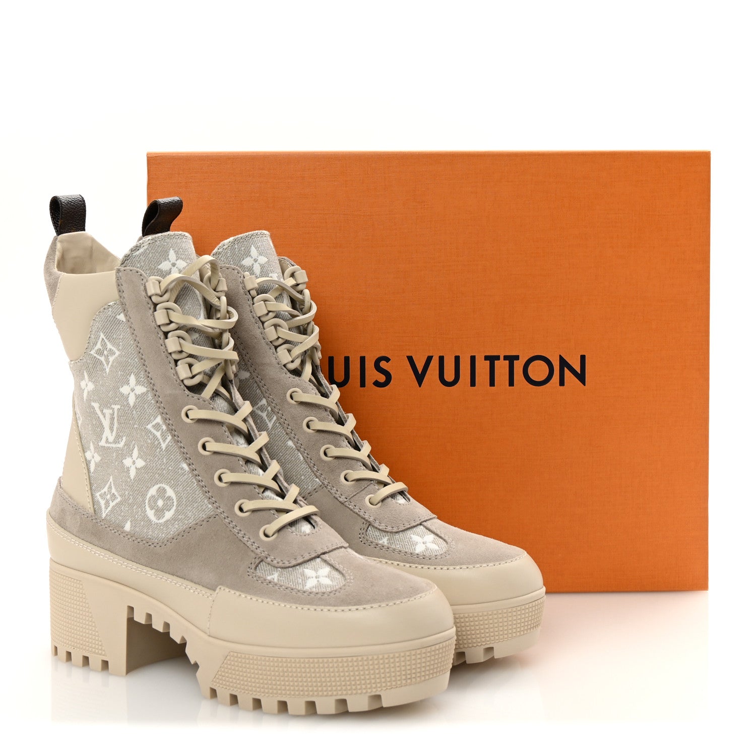 Louis Vuitton Suede Calfskin Laureate Platform Desert Boots 37.5 Taupe 10 of 10