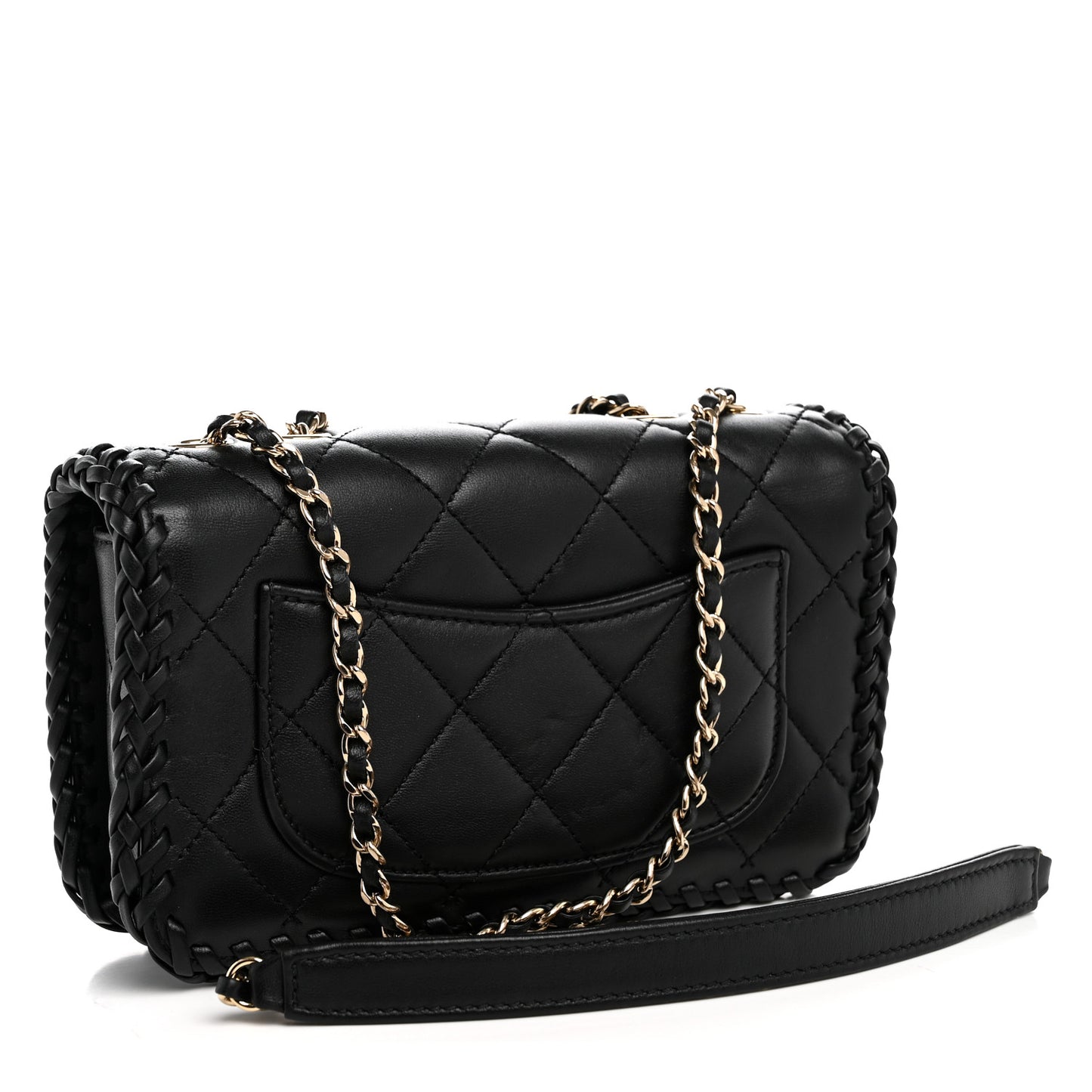 Lambskin Quilted Small Whipstitch Flap Bag Black