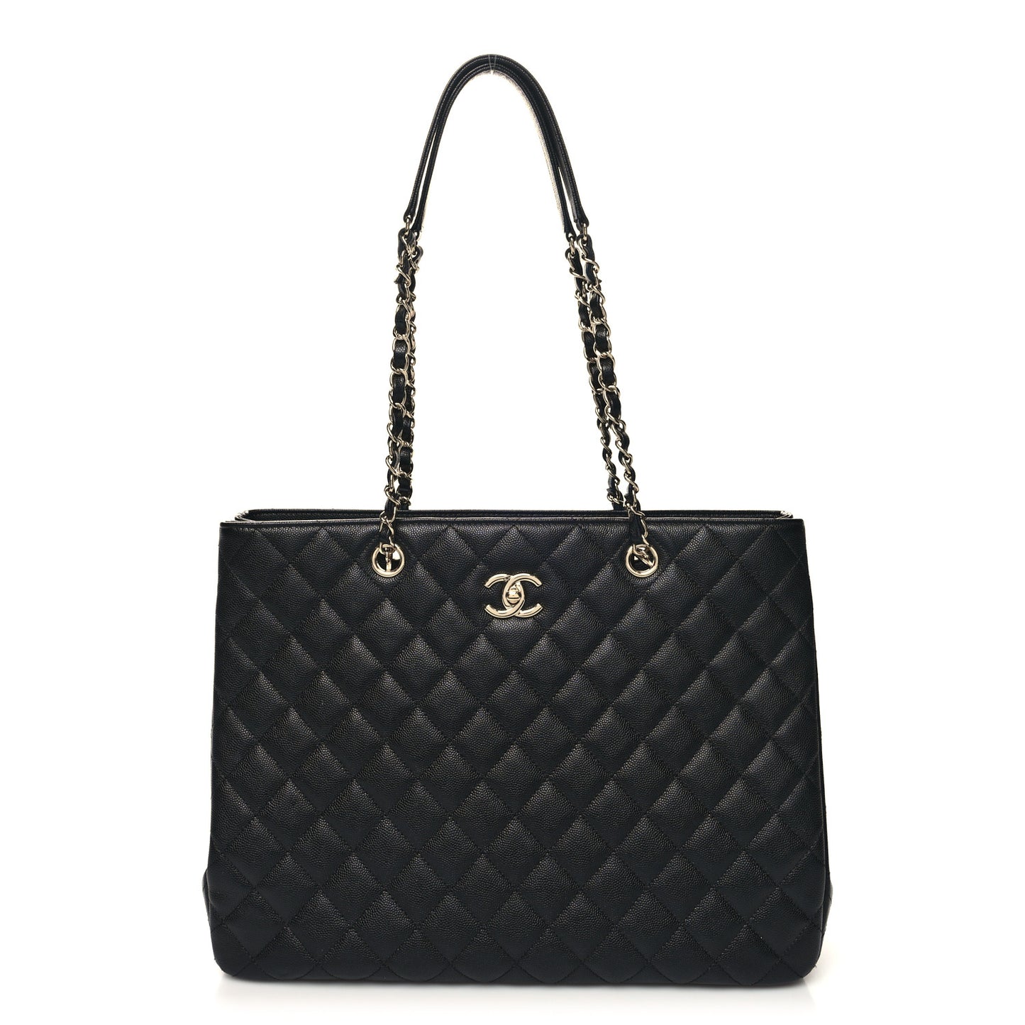 Caviar Quilted Large Shopping Tote Black
