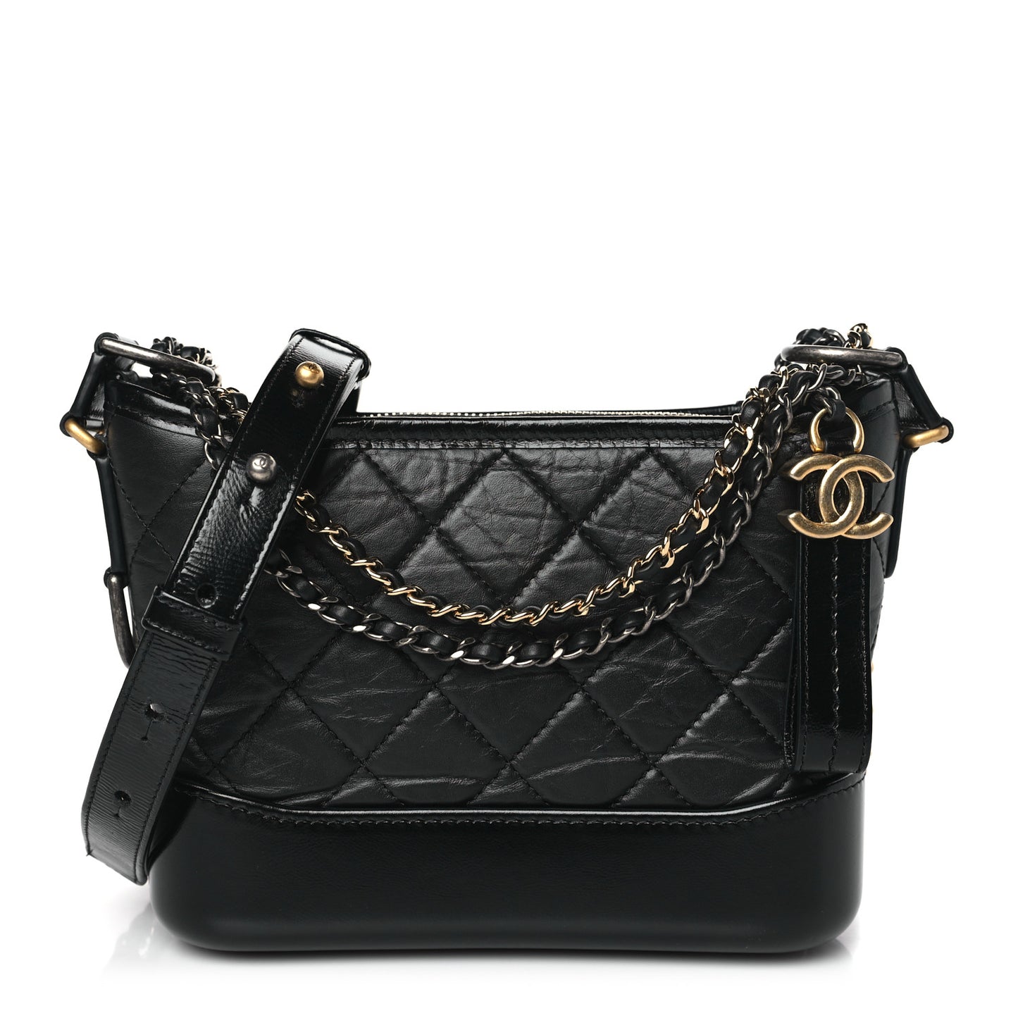 Aged Calfskin Quilted Small Gabrielle Hobo Black