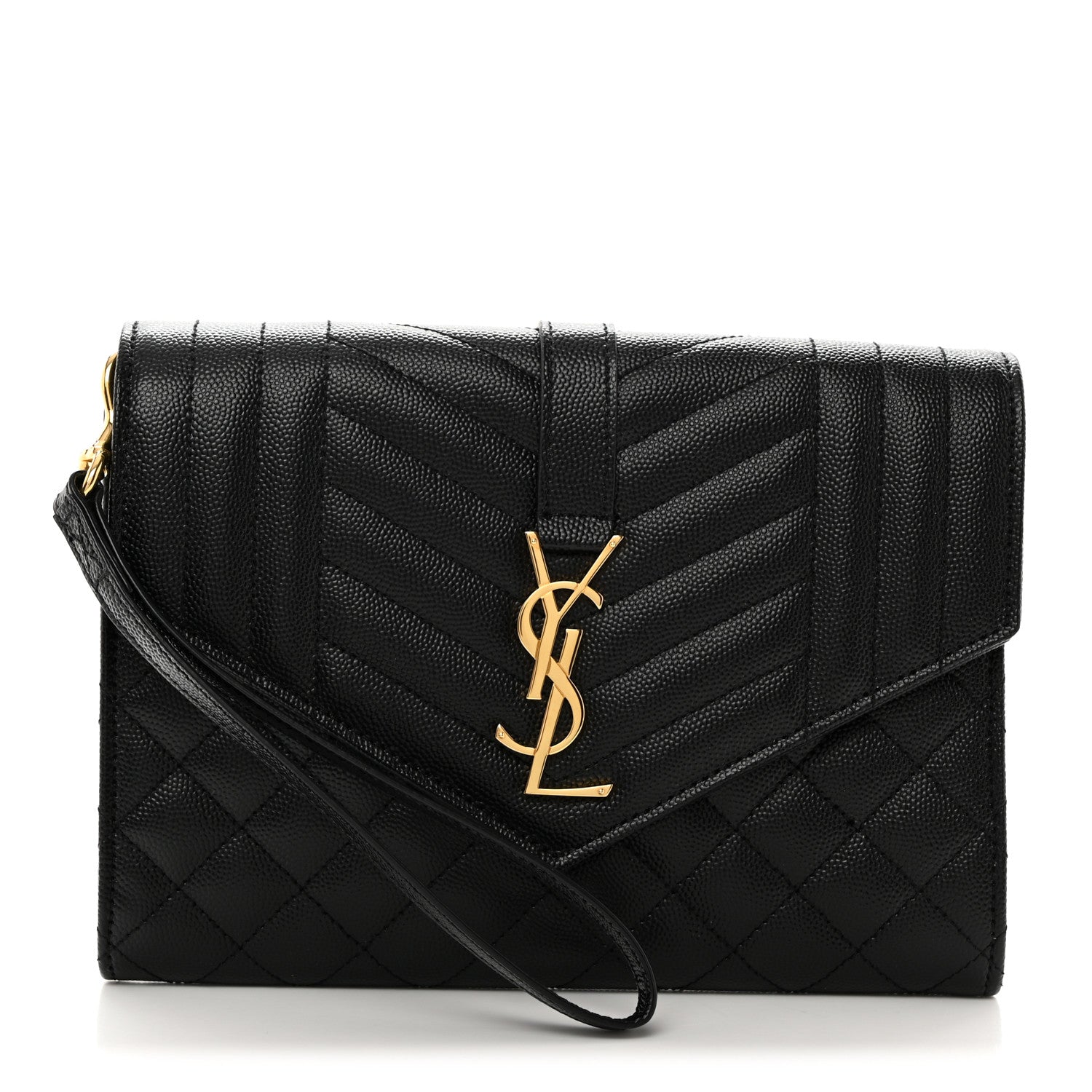 Saint Laurent Grain De Poudre Textured Mixed Matelasse Triquilt Monogram Clutch Black 1 of 9