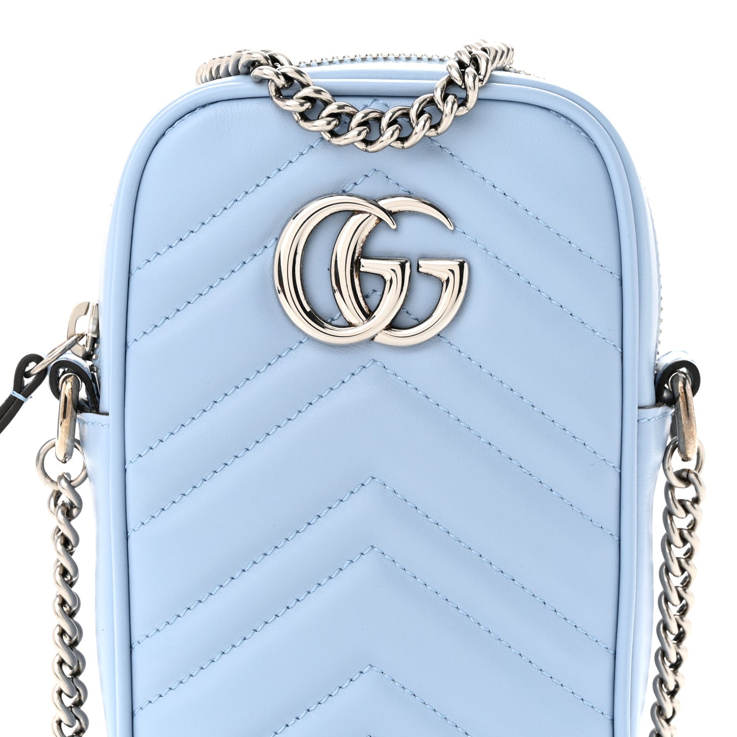 Calfskin Matelasse Mini GG Marmont Crossbody Bag Porcelain Light Blue