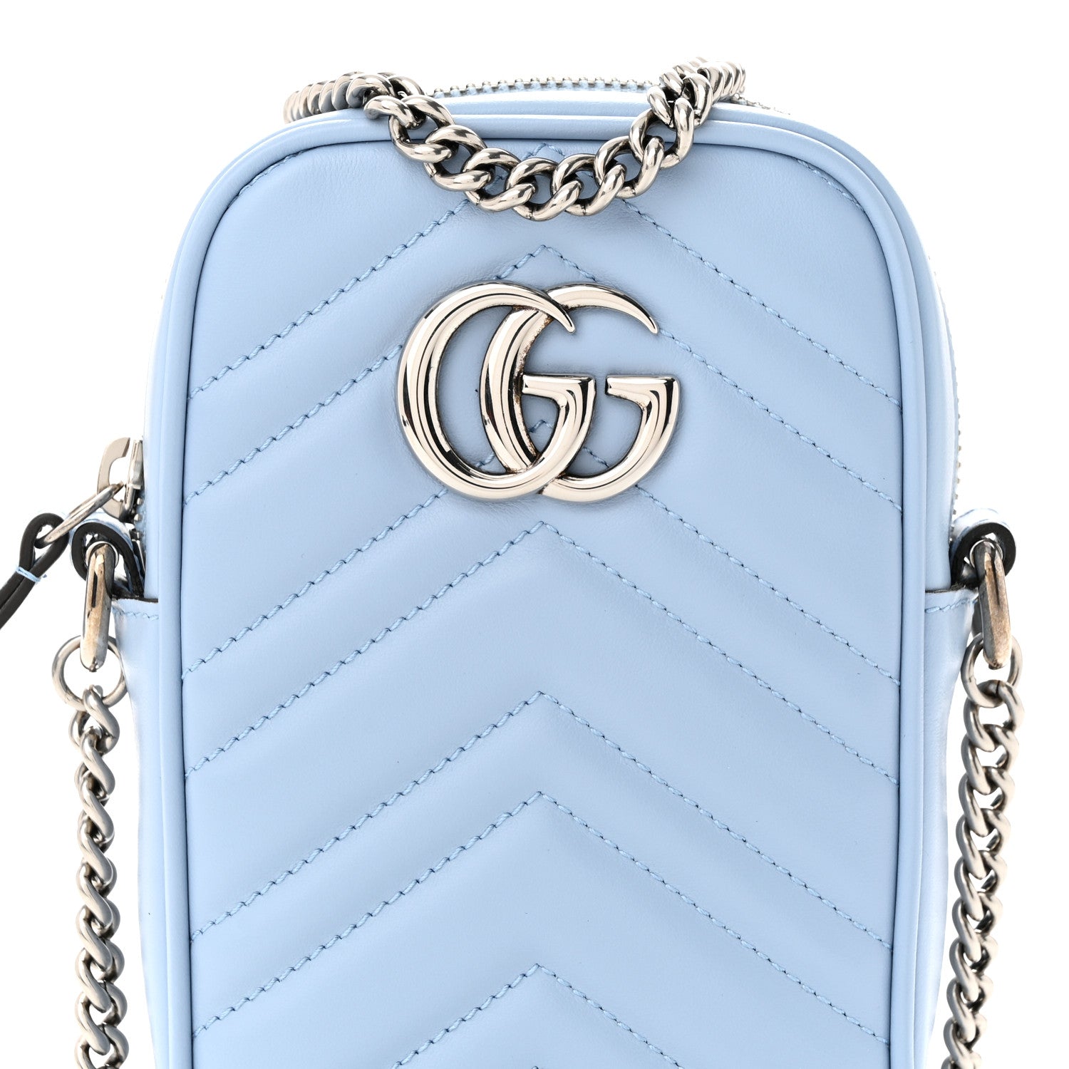 Gucci Calfskin Matelasse Mini GG Marmont Crossbody Bag Porcelain Light Blue 7 of 10