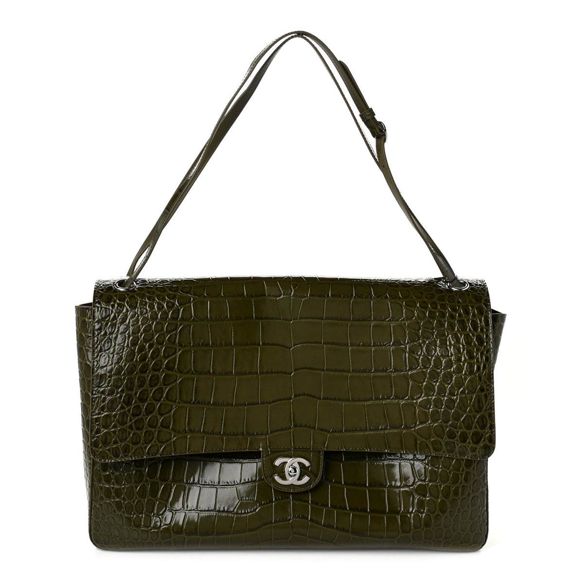 Chanel Calfskin Crocodile Embossed Calfskin Souplissimo Maxi Flap Khaki 1 of 10