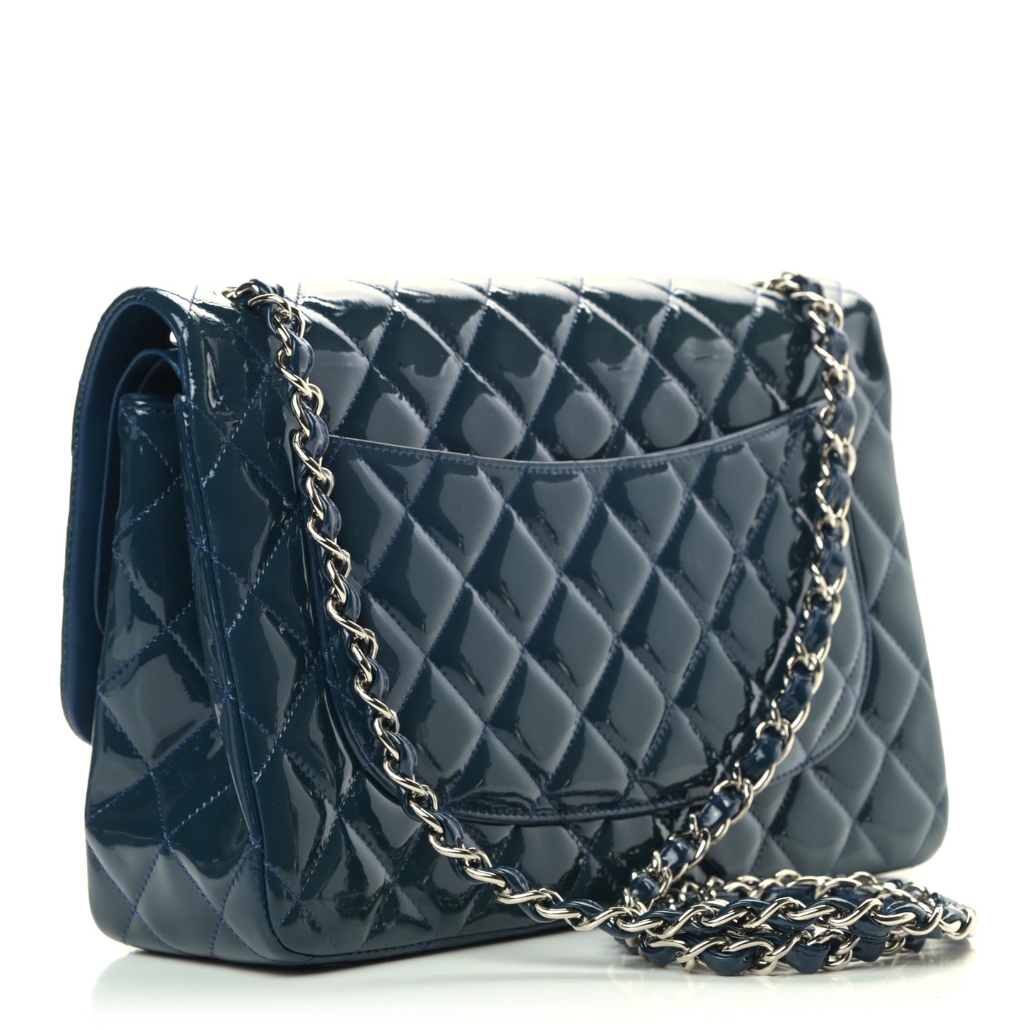 Patent Quilted Jumbo Double Flap Navy
