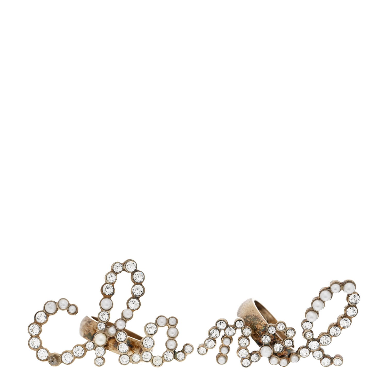 Chanel Crystal Pearl Cha-Nel Rings Set Gold 1 of 6