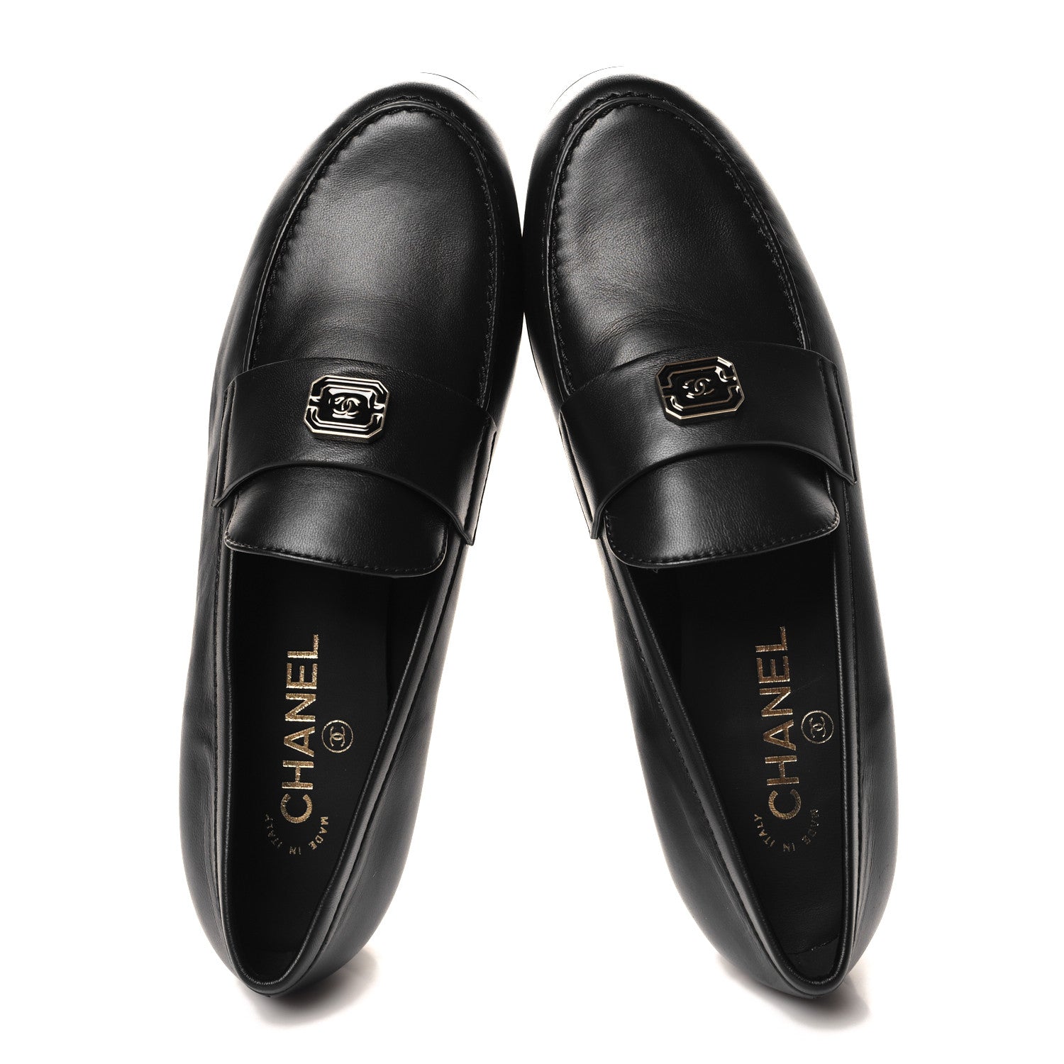 Chanel Lambskin Enamel CC Moccasin Loafers 40.5 Black 2 of 10