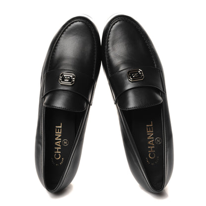 Chanel Lambskin Enamel CC Moccasin Loafers 40.5 Black 2 of 10