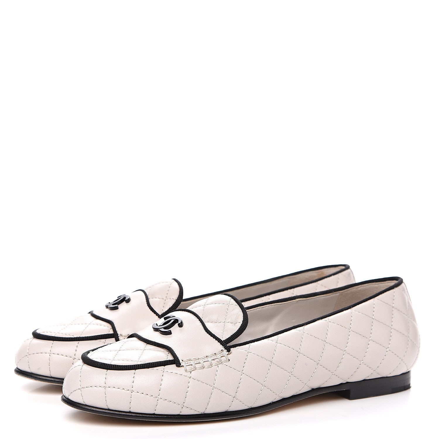 Chanel Lambskin Quilted CC Loafers 35.5 Light Grey 3 of 9