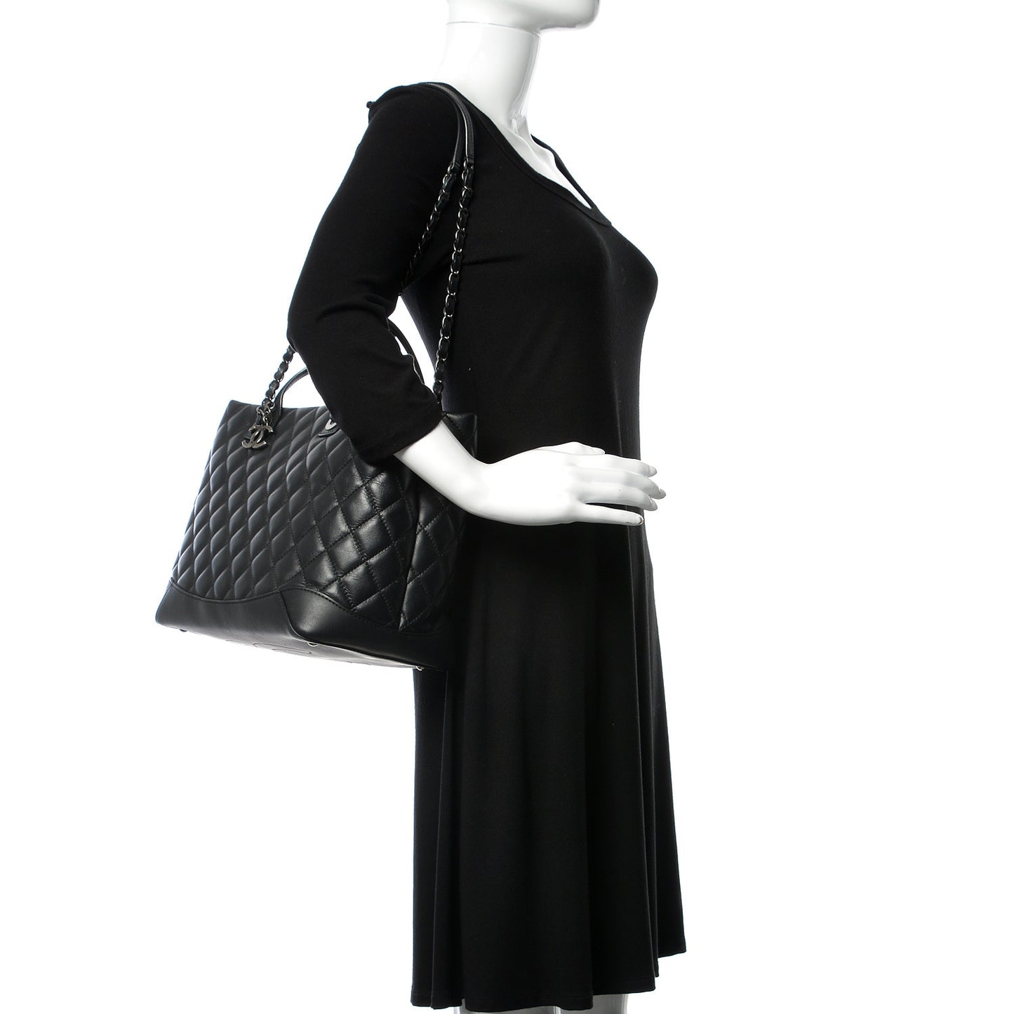 Calfskin Quilted Small Easy Shopping Tote Black